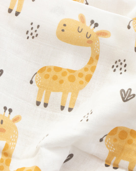 Yellow Doodle Reversible Baby Giraffe Muslin Baby Blanket-100% Organic Cotton-For Infants