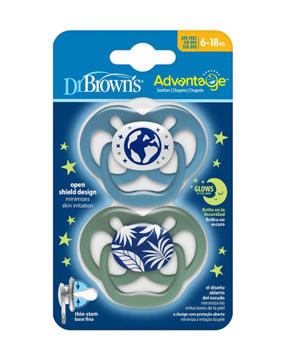 Dr. Brown's Advantage Pacifiers-Glow In The Dark-Blue Nature-Pack of 2