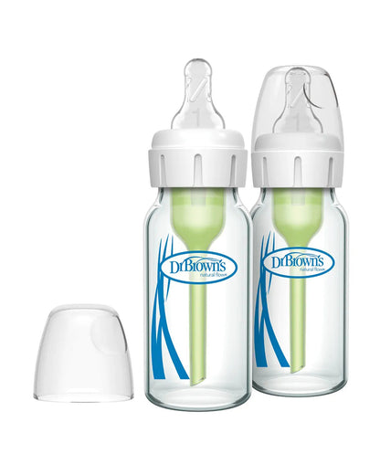 Dr. Brown’s Anti-Colic Options+ Narrow Glass Baby Bottle-120ml-Slow Flow-Pack of 2-0 to 3M