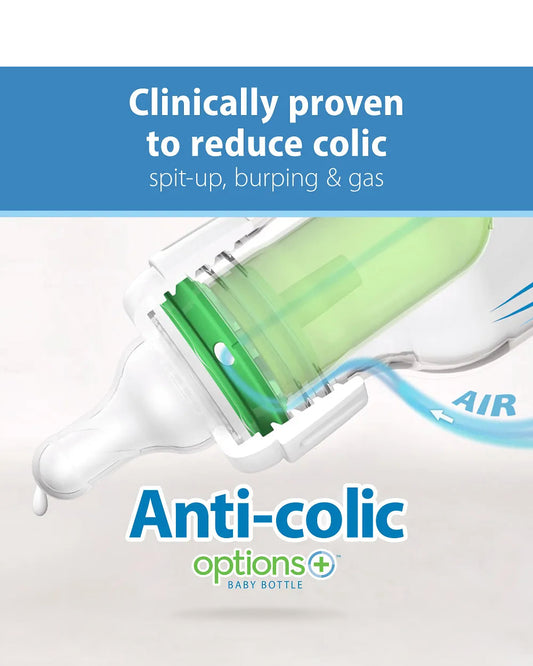 Dr. Brown’s Anti-Colic Options+ Narrow Glass Baby Bottle-120ml-Slow Flow-Pack of 2-0 to 3M