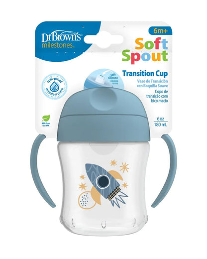 Dr. Brown's Soft Spout Sipper-With Easy Grip Handles-Spill Proof-Rocket Ship-180 ml