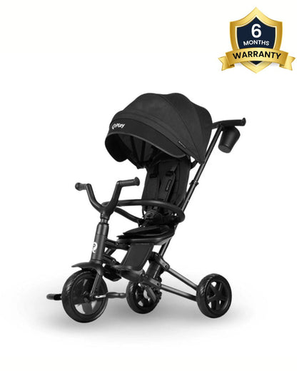 Qplay Nova Niello 6 in 1 Trike-Easy Compact Fold-Height Adjustable Parent Handle Bar-360 Degrees Rotating Seat-Adjustable Backrest-5 Point Harness-Includes Cup Holder-For 10 to 6Y (Upto 25 Kg)-Black