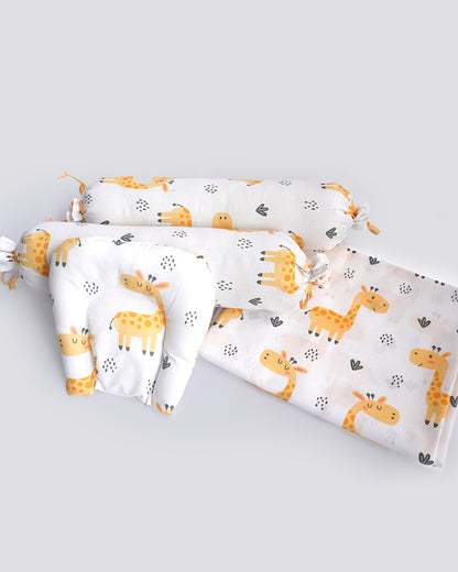 Yellow Doodle Baby Giraffe Baby Bedding Set-GOTS Certified Organic Cotton-Pack of 4-Mini Cot Set For Infants