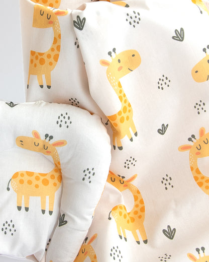 Yellow Doodle Baby Giraffe Baby Bedding Set-GOTS Certified Organic Cotton-Pack of 4-Mini Cot Set For Infants