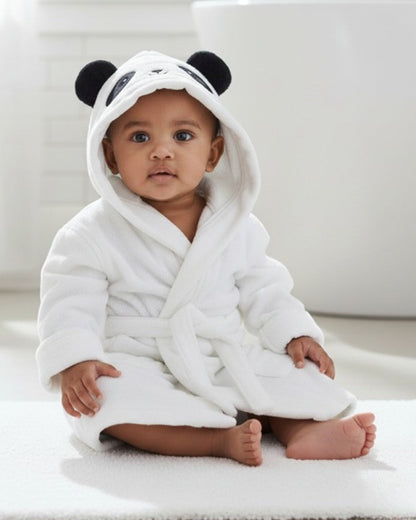 Masilo Hooded Baby Robe-100% Organic Cotton-Panda-White