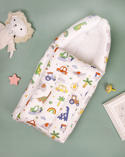 Kicks & Crawl Dino Drive Baby Carrier Nest-Softest Microfibre-With 3-Way Zip For Easy Change-Newborn Bed