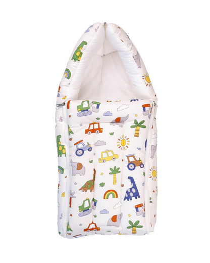 Kicks & Crawl Dino Drive Baby Carrier Nest-Softest Microfibre-With 3-Way Zip For Easy Change-Newborn Bed