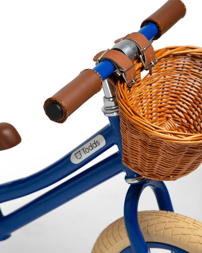 Todds Balance Bike-ISO 8124 Certified-12 Inches-Adjustable Handlebar & Seat Height-Hand Stitched Custom Grip-Non Toxic Lead Free Paint-18M+-Boat Blue