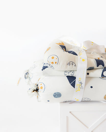 Yellow Doodle Child of the Universe Baby Bedding Set-GOTS Certified Organic Cotton-Pack of 4-Mini Cot Set For Infants