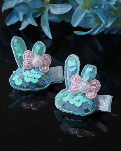Stol'n Blue Bunny Hair Clip-Net-Cotton-Pack of 2-For Infants