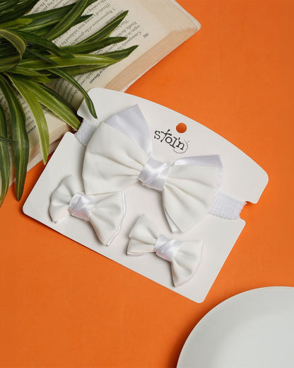 Stol'n White Headbands with Hair Clips-Solid-Satin-For Infants