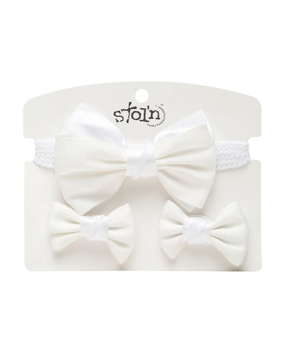Stol'n White Headbands with Hair Clips-Solid-Satin-For Infants