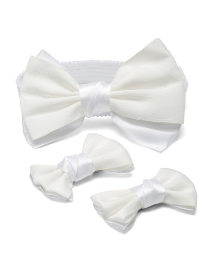 Stol'n White Headbands with Hair Clips-Solid-Satin-For Infants