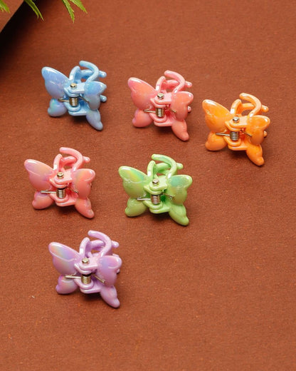Stol'n Multicolor Butterfly Hair Clips-Solid-Plastic-Pack of 6-For Infants
