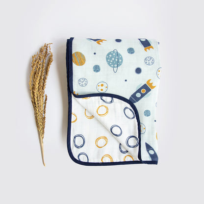 Yellow Doodle Reversible Child of the Universe Muslin Baby Blanket-100% Organic Cotton-For Infants