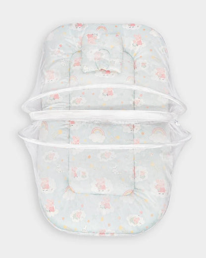 Mi Arcus Baby Gadda Set With Mosquito Net & Head Support Pillow-100% Cotton-Green-Peppa-Pig-For Infants