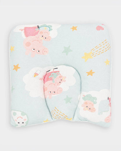 Mi Arcus Baby Gadda Set With Mosquito Net & Head Support Pillow-100% Cotton-Green-Peppa-Pig-For Infants