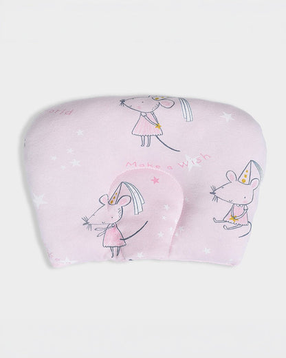 Mi Arcus Baby Gadda Set With Mosquito Net & Head Support Pillow-100% Cotton-Pink-Mouse-For Infants