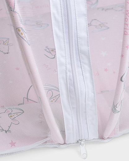 Mi Arcus Baby Gadda Set With Mosquito Net & Head Support Pillow-100% Cotton-Pink-Mouse-For Infants