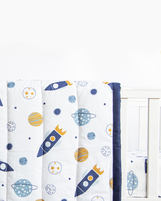 Yellow Doodle Reversible Child of the Universe Baby Quilt-GOTS Certified Organic Cotton-For Infants