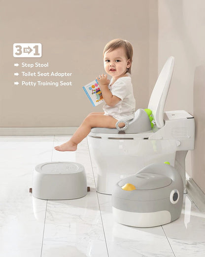 Mi Arcus 3-in-1 Portable Potty Training Seat with Step Stool & Removable Bowl-Grey