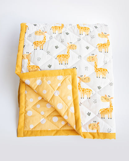 Yellow Doodle Reversible Baby Giraffe Baby Quilt-GOTS Certified Organic Cotton-For Infants