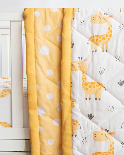 Yellow Doodle Reversible Baby Giraffe Baby Quilt-GOTS Certified Organic Cotton-For Infants