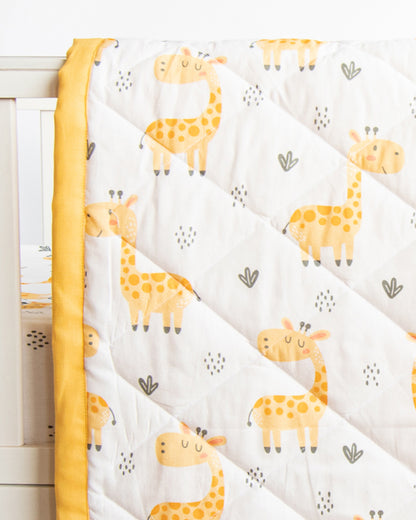 Yellow Doodle Reversible Baby Giraffe Baby Quilt-GOTS Certified Organic Cotton-For Infants