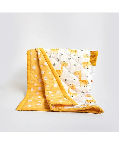 Yellow Doodle Reversible Baby Giraffe Baby Quilt-GOTS Certified Organic Cotton-For Infants