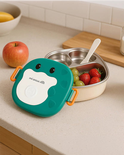 Mi Arcus Bloom Duddy Lunch Box-3 Stainless Steel Compartments with Spoon-6M+