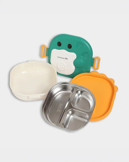 Mi Arcus Bloom Duddy Lunch Box-3 Stainless Steel Compartments with Spoon-6M+