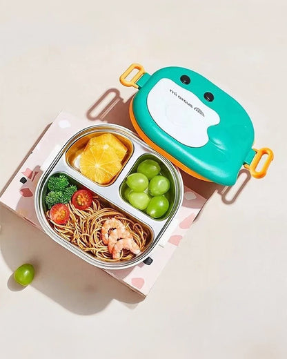Mi Arcus Bloom Duddy Lunch Box-3 Stainless Steel Compartments with Spoon-6M+
