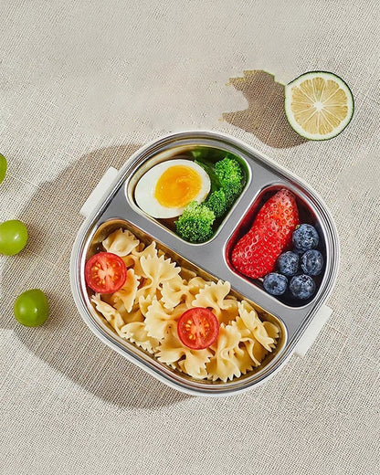 Mi Arcus Bloom Duddy Lunch Box-3 Stainless Steel Compartments with Spoon-6M+