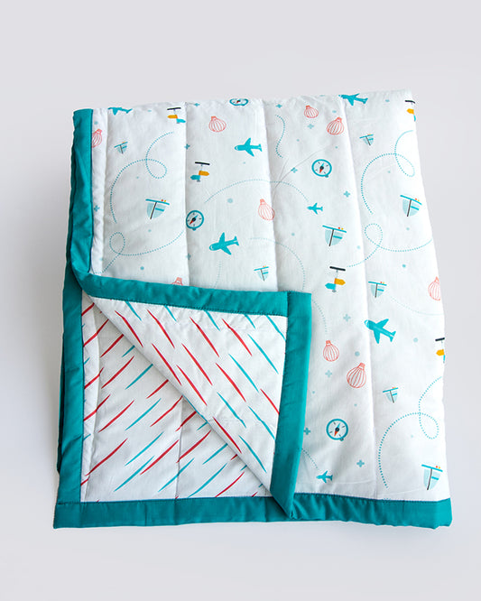 Yellow Doodle Reversible Lil Travellers Baby Quilt-GOTS Certified Organic Cotton-For Infants