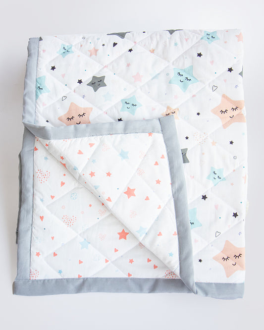 Yellow Doodle Reversible Twinkly Star Baby Quilt-GOTS Certified Organic Cotton-For Infants