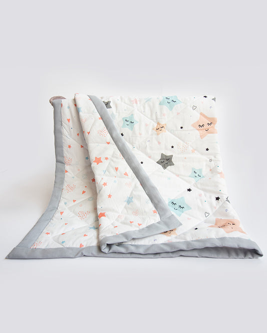 Yellow Doodle Reversible Twinkly Star Baby Quilt-GOTS Certified Organic Cotton-For Infants