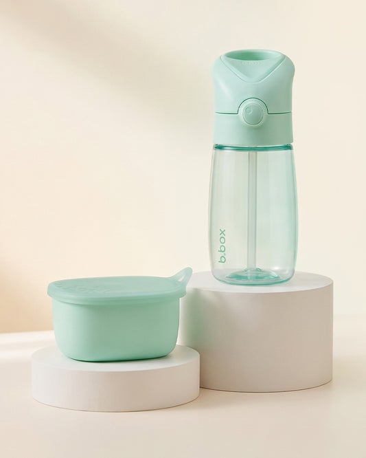 b.box School Essentials Kit-Lunch Tub-Junior Straw Sipper(380ml)-Forest Green & Spearmint-36M+