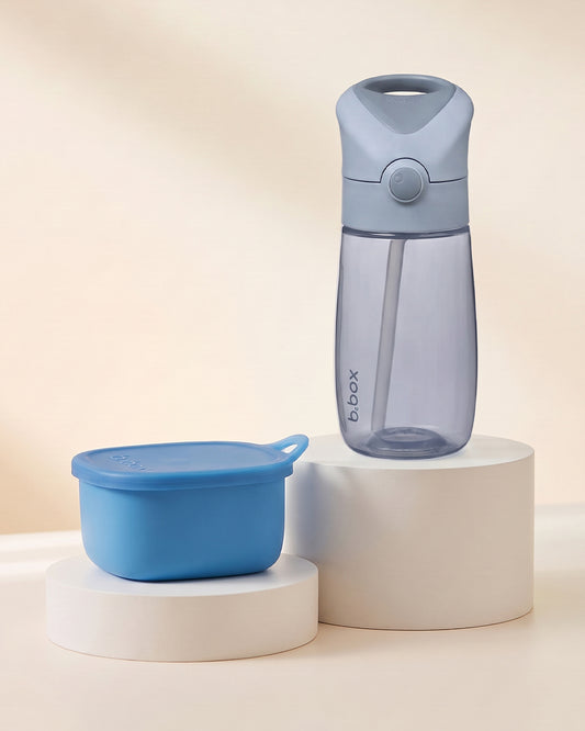 b.box School Essentials Kit-Lunch Tub-Junior Straw Sipper(380ml)-Ocean Blue & Chill Out-36M+