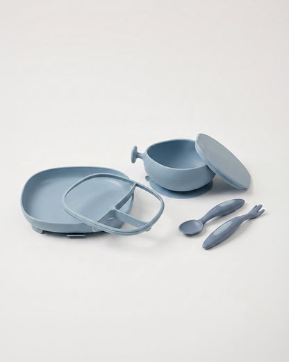 b.box Silicone Meal Set Combo-Strong Suction Base-Pack of 4-Ocean Blue