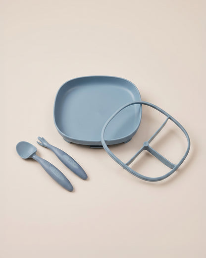 b.box Suction Meal Set-Plate & Toddler Cutlery Combo-Pack of 3-Ocean Blue