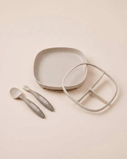 b.box Suction Meal Set-Plate & Toddler Cutlery Combo-Pack of 3-Latte