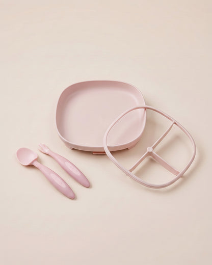 b.box Suction Meal Set-Plate & Toddler Cutlery Combo-Pack of 3-Blush Pink