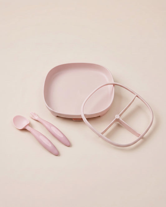 b.box Suction Meal Set-Plate & Toddler Cutlery Combo-Pack of 3-Blush Pink