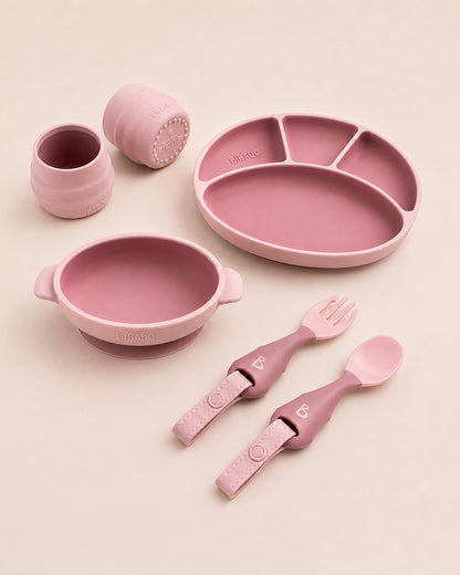 Bibado Meal Set Combo-Strong Suction Base-Encourages Self Feeding-Pack of 4-Blush