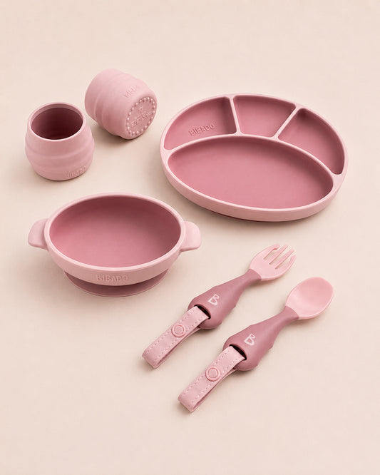 Bibado Meal Set Combo-Strong Suction Base-Encourages Self Feeding-Pack of 4-Blush