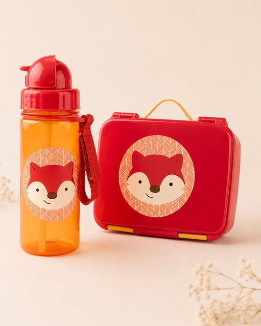 Skip Hop Zoo School Essentials Kit-Bento Lunch Box(700ml)-Straw Sipper(390ml)-Fox-3Y+