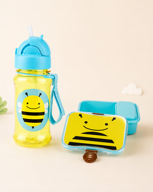 Skip Hop Zoo School Essentials Kit-Lunch box(700ml)-Tritan Straw Sipper(355ml)-Bee-3Y+