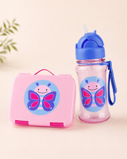 Skip Hop Zoo School Essentials Kit-Bento Lunch Box(700ml)-Tritan Straw Sipper(355ml)-Butterfly-3Y+