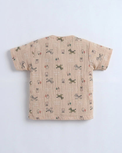 Polka Tots Tan Jhabla & Pajama Set-Kediya Print-Muslin Cotton-For Infants