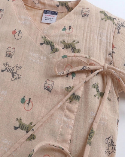 Polka Tots Tan Jhabla & Pajama Set-Kediya Print-Muslin Cotton-For Infants